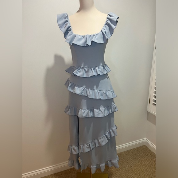 Show Me Your MuMu NWOT Greta Dress in Steel Blue Stretch - Picture 12 of 16